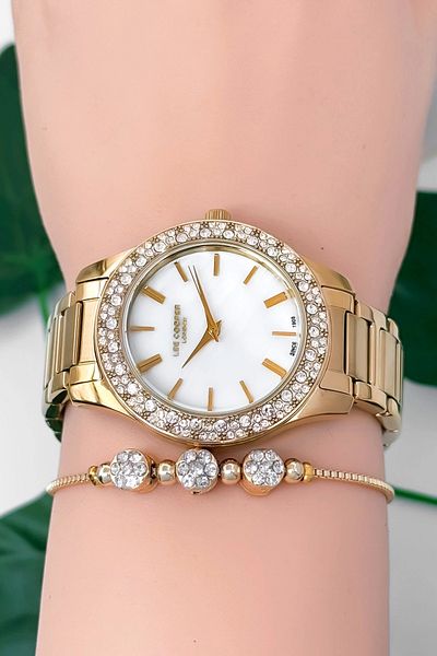 Lee Cooper Lc07869.120 Gold Color Steel Band & Case Women's Watch 3Atm Waterproof Zmlc025