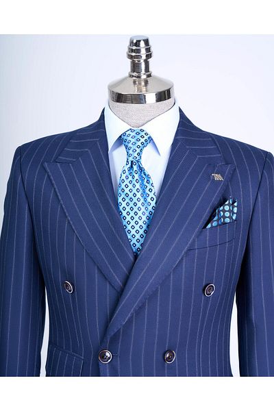 TerziAdemAltun Set jachetă și pantaloni cu dungi în dungi albastru bleumarin - T13487