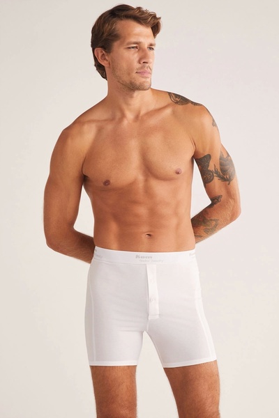 Kom Double Buttoned Long Men's Boxer - White