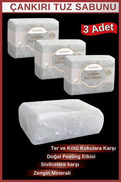Hanzade Bitkisel Çankırı Tuz Sabunu 300-350 Gr x 3 Adet Zengin Mineralli Doğa...