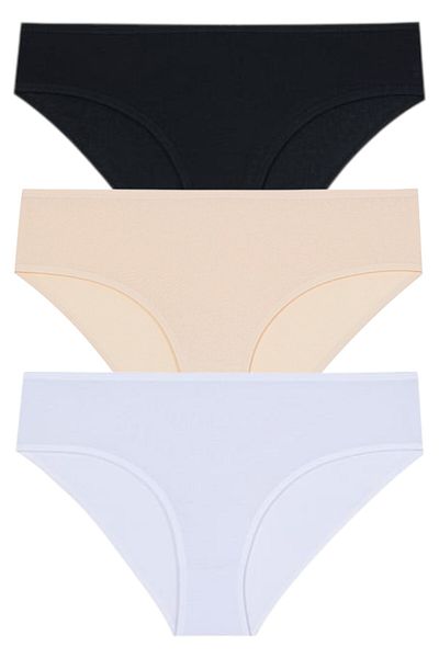 Gizli Butik Set de 3 chiloți pentru femei - culoare uni, bumbac și lycra, piele alb-negru