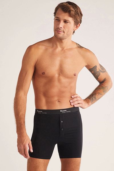 Kom Long Double Button Long Men's Boxers - Black