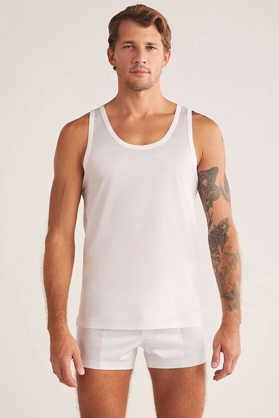 Kom قميص داخلي رجالي من Elite Cotton Mercerized Strappy - أبيض