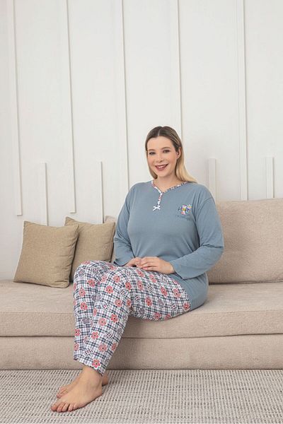 Asel Σετ Πιτζάμες Βαμβακερές Lycra Plus Size