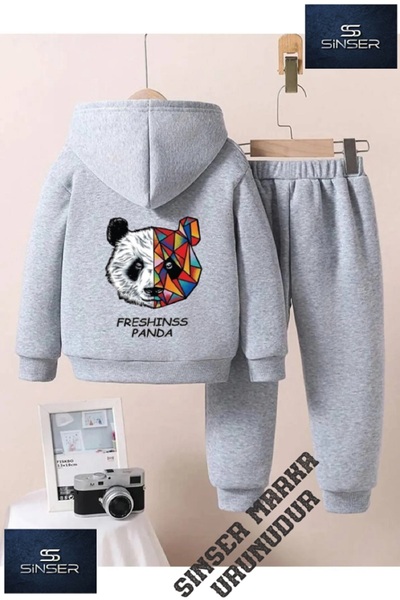SS SİNSER Παιδικό σετ φόρμας με κουκούλα "PANDA FRESH BACKPRINT" χωρίς στάμπα