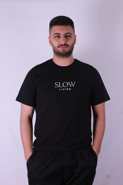 trender Slow Living Print Black Men's T-Shirt