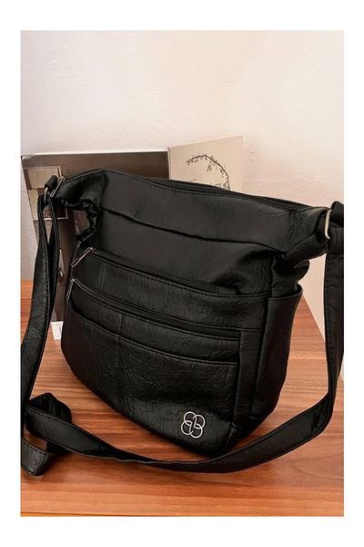 Trg Polo Black Women's Washed Leather Multi-Compartment Hand & Shoulder Bag