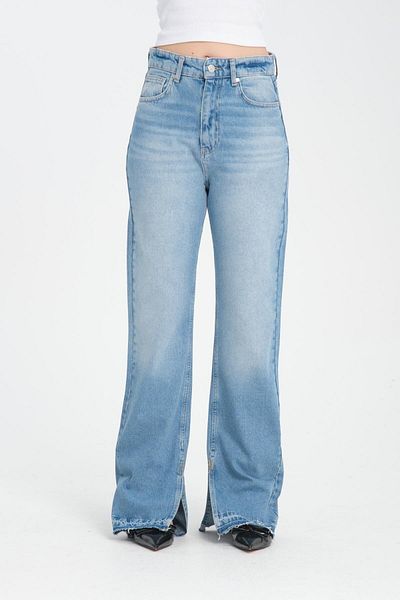 Store Women's 100% Cotton, High Waist, Wide Leg Slit Detail Jeans
