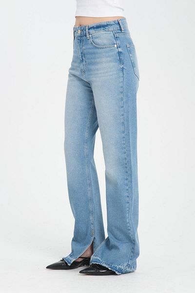 Store Women's 100% Cotton, High Waist, Wide Leg Slit Detail Jeans