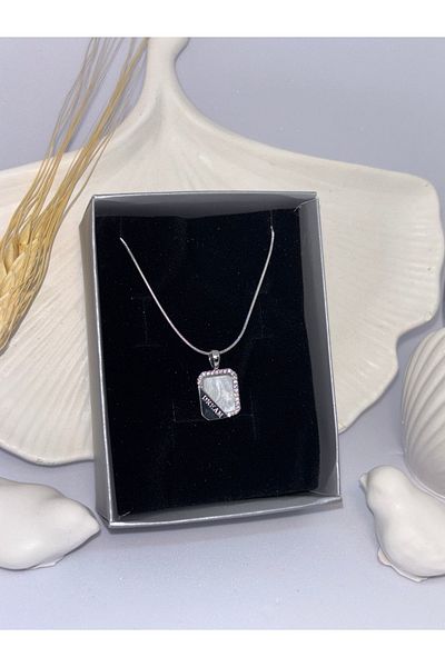 Store Pearlescent Zircon Stone Decorated Stainless Steel Women's Necklace Adjustable