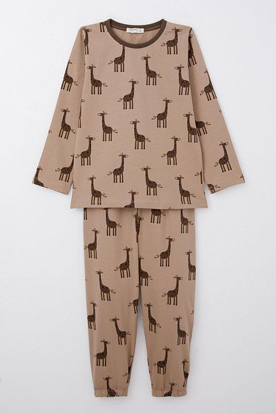 Breeze 4-8 Years Old Boys' Pajamas Set - Cute Giraffe Print, Mink