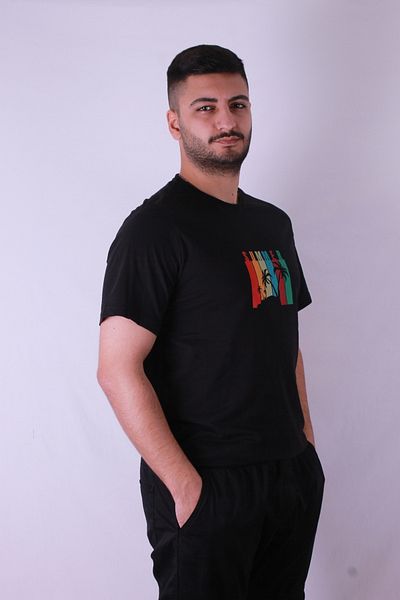 trender Ανδρικό μπλουζάκι Summer Palm Print Μαύρο