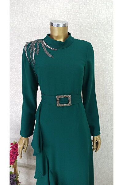 ELİF ERGÜN TEKSTİL 4015 OMZU TAŞ DETAYLI BELİ VEMERLİ VE TAŞLI VOLANLI SIFIR ...