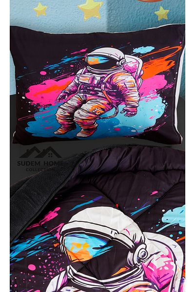 Sudem Home Collection 3D Astronaut Single - Welsoft Comforter and Plush Pufidik Set