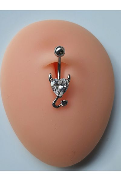 kurukafagift Devil Devil White Heart Steel Silver Color Zircon Navel Piercing