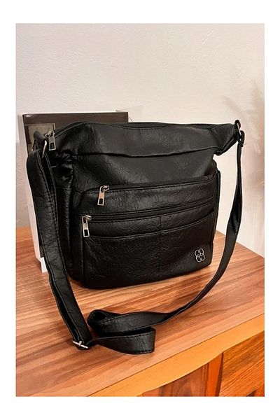 Trg Polo Black Women's Washed Leather Multi-Compartment Hand & Shoulder Bag