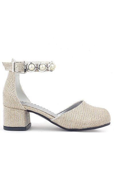 hapshoe Pantofi cu toc pentru fete Merida Gold Glittery Gros Toc Stone