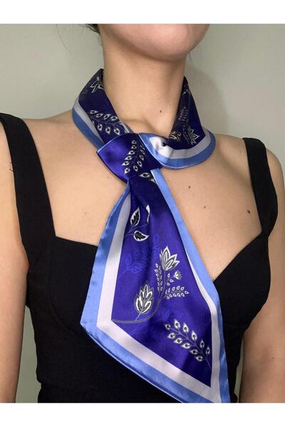 ElevaGlam Kravat Eşarp Mavi Çiçekli Desen