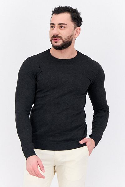 Sorbino Men Crew Neck Long Sleeve Knitted Sweater, Dark Grey
