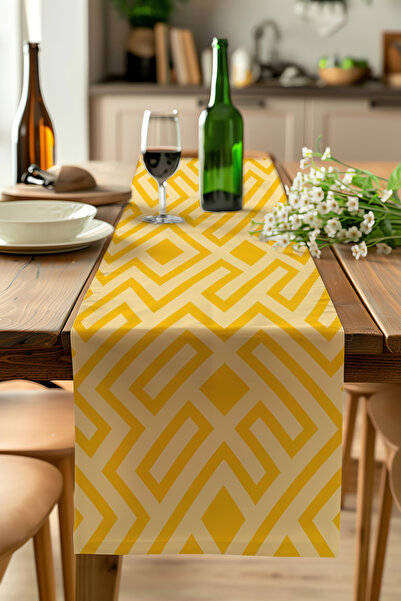 ALAMODECOR Runner cu imprimeu digital, cu dungi geometrice galbene, cu model ...