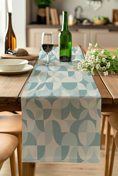 ALAMODECOR Față de masă cu model geometric albastru, simplă și elegantă, cu m...
