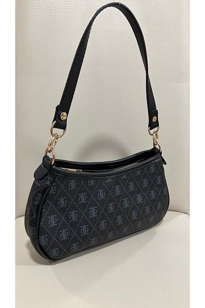 RumyaCollection Geantă de umăr pentru femei cu fermoar cu model negru