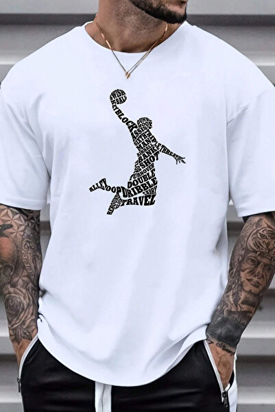 cc collection تي شيرت رجالي كبير الحجم مطبوع عليه كرة السلة