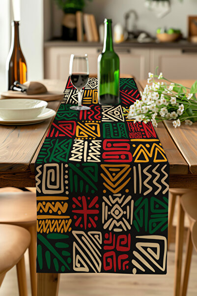 ALAMODECOR Renkli Vintage Model Etnik Bohem Desenli Dijital Baskılı Runner