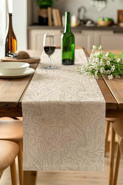 ALAMODECOR Krem Kahve Renk Yaprak Sade Iskandinav Masa Örtüsü Runner Etnik Bo...