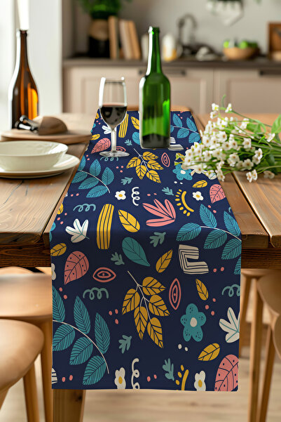 ALAMODECOR Runner cu imprimeu digital, cu model etnic boem, floral albastru