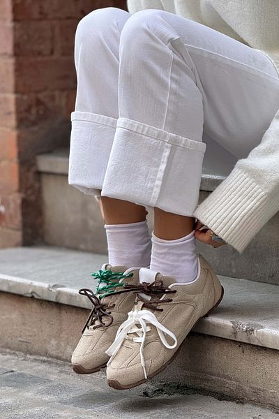 NİŞANTAŞI SHOES Dámské šněrovací tenisky Bellini Beige Suede Flat Sole