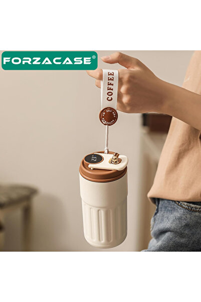 Forzacase 316 Paslanmaz Çelik Termometreli 450 ml 6 Saat Sıcak Soğuk Tutan Çay Kahve Termosu - FC944