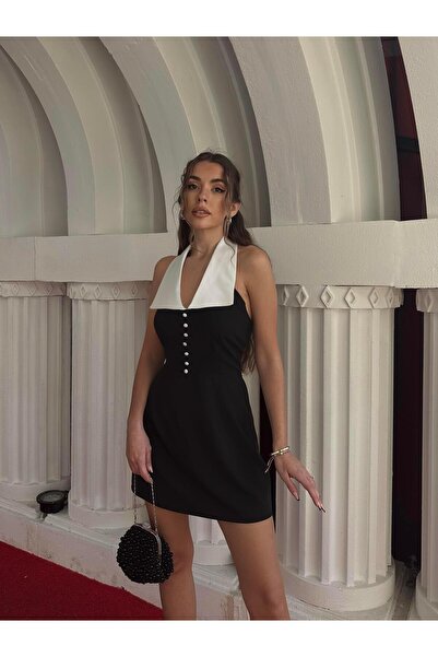 conconmoda Beril Sivri Yaka Sırt Dekolteli Mini Elbise