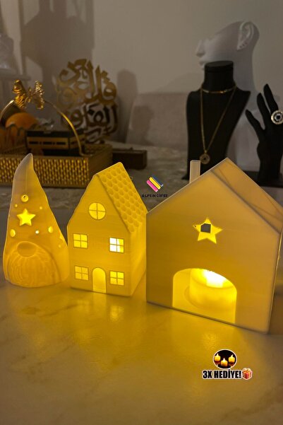 a life in games 3'lü Kış Evleri (3 adet Tealight led mum hediyeli) -Dekoratif...