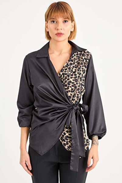 Genel Markalar Leopar Garnili Anvelop Saten Gömlek