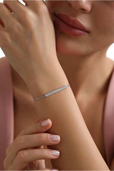 Nereze 925 Ayar Gümüş Zirkon Taşlı Çubuk Model Bileklik