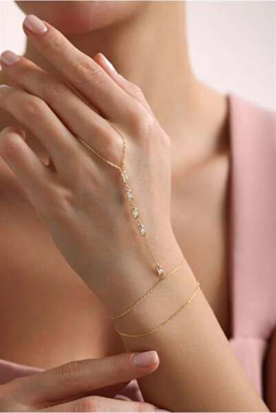 Nereze 925 Ayar Gümüş Gold Kaplama sıralı Baget Taşlı Şahmeran Bileklik