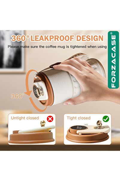 Forzacase 316 Paslanmaz Çelik Termometreli 450 ml 6 Saat Sıcak Soğuk Tutan Çay Kahve Termosu - FC944