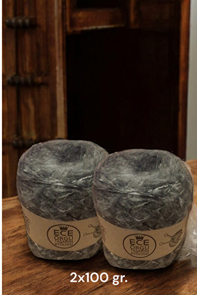 Ece Örgü Tasarım Atölyesi Gri Üzerine Siyah ve Krem Kırçıllı Moher Yün Örgü İpi