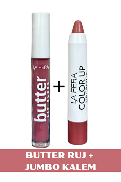 NUNUKO 2'li Butter Renkli Saten Mat Lipgloss Ruj + Jumbo Crayon Lipstick Duda...