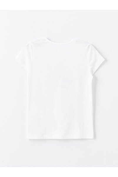 LC Waikiki Kids Ecru Crew Neck Printed Short Sleeve Girls' Pajamas Set