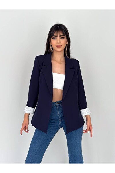 SUXİRCNHTMTS Круазе-комір, без ґудзиків, блейзер з лінійним візерунком