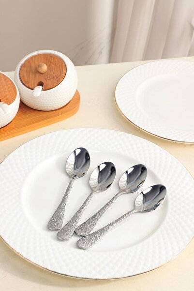 ORCHID مجموعة فنية من 4 ملاعق شاي من الفولاذ المقاوم للصدأ