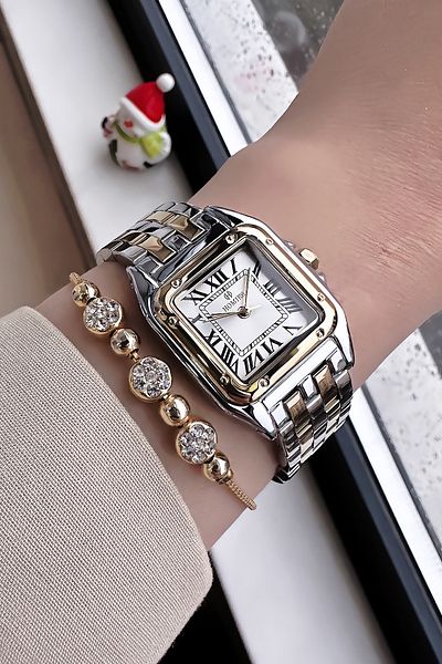Homies Women's Wrist Watch - Waterproof, Gold Silver Color, Steel Band + Bracelet Hmb3017C2