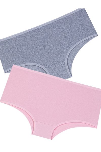 Gizli Butik Chiloți pentru femei cu talie înaltă - bumbac și lycra, pachet de 2 gri și roz
