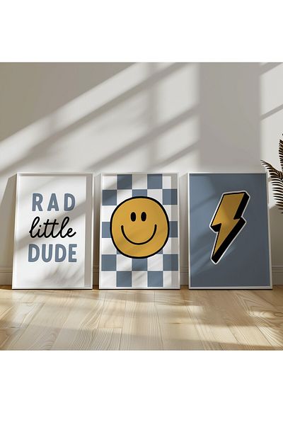 Home 3' Emoji Happy Little Smiley, Pictură pentru camere pentru adolescenți și copii, set de poster fără ramă 3 buc lucios