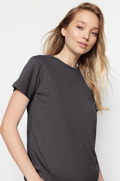 Trendyol Collection Tričko Crew Neck 100% bavlna antracitově žluté 2 balení – Twoss20Ts0141
