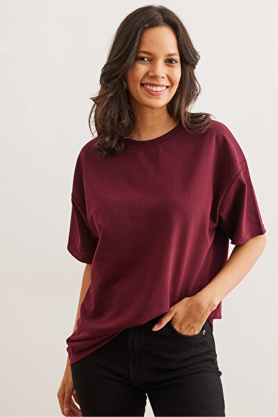 Olalook Dámské klaretové červené tričko vpředu vzadu s potiskem 2 vlákna Unisex oversize tričko TSH- 19000696