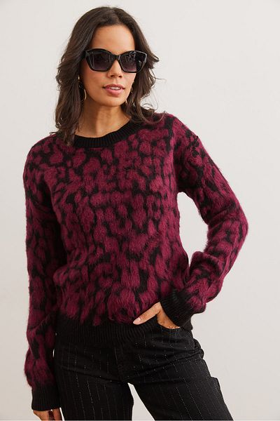 Olalook Pulover de damă din tricotaje cu model leopard burgundy KZK- 19000952