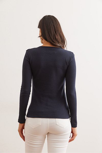 Olalook Γυναικεία μπλούζα καμισόλ μπλέ Navy Blue με βολάν BLZ- 19001667
